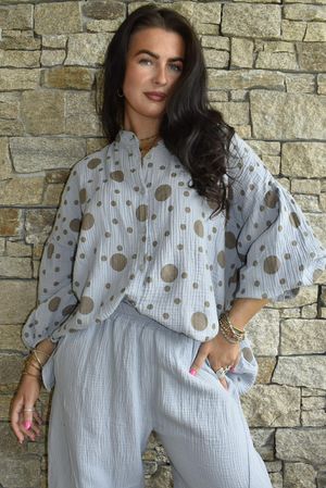 Hush Pillow Cotton Spot On Nero Boyfriend Shirt Cloud Grey
